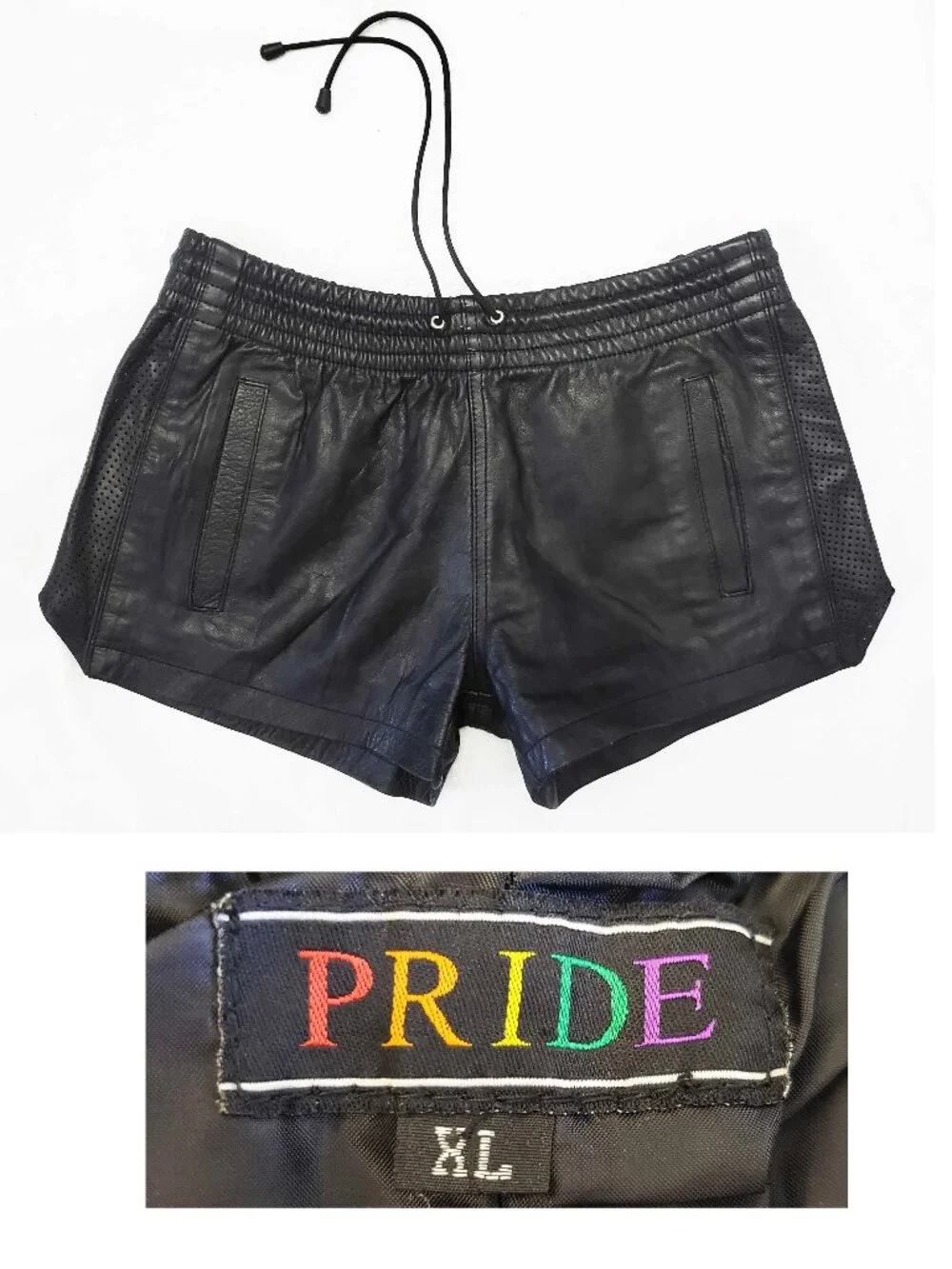 Vintage Pride Men's Black Leather Athletic Style Shorts XL